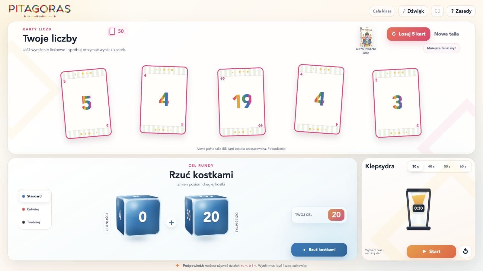 Widok aplikacji Pitagoras: matematyczne wyzwanie
