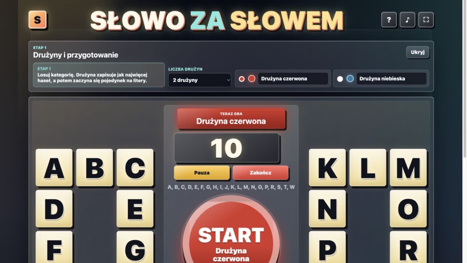 Widok aplikacji Słowo za słowem
