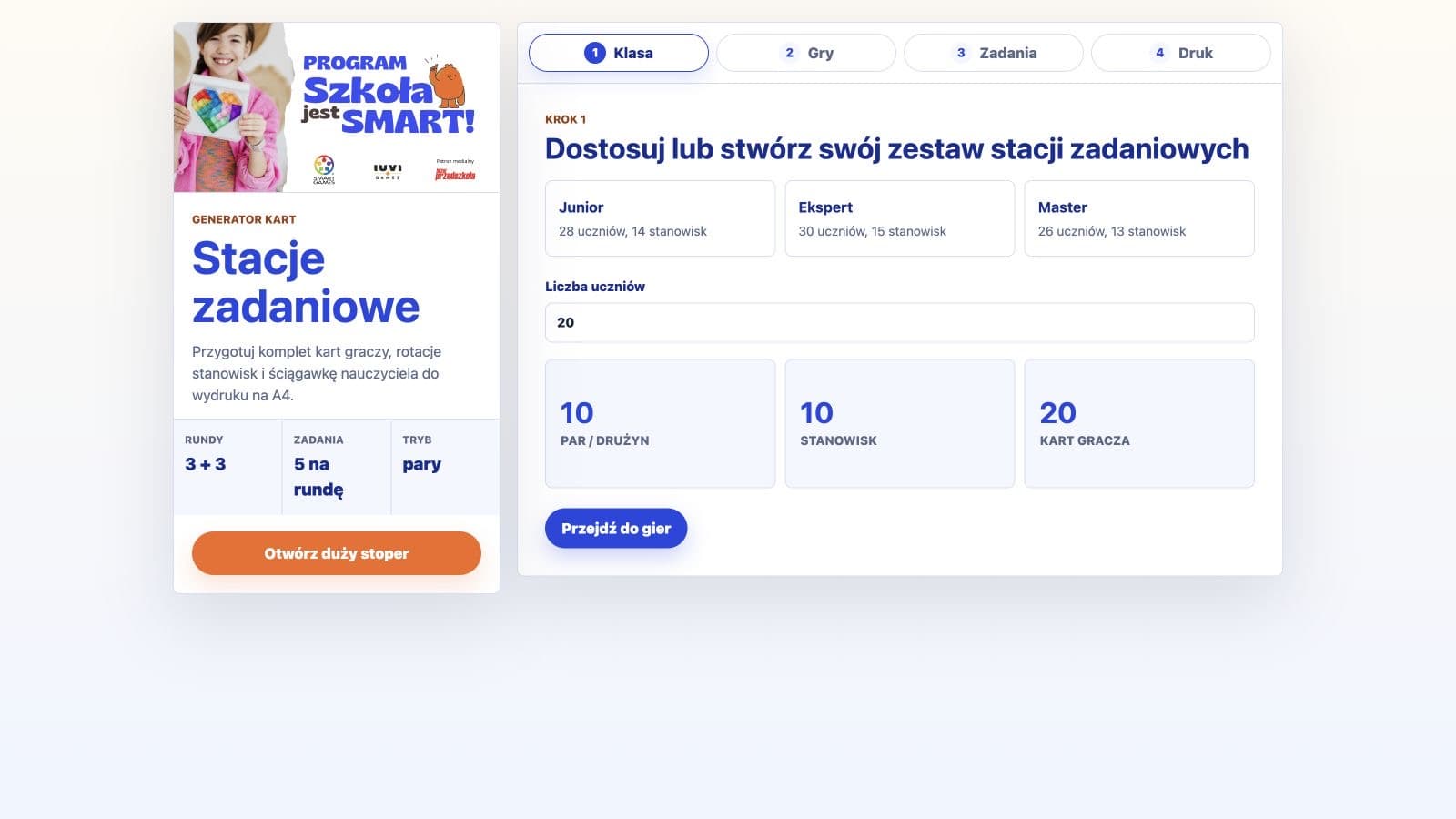Widok aplikacji Generator stacji zadaniowych
